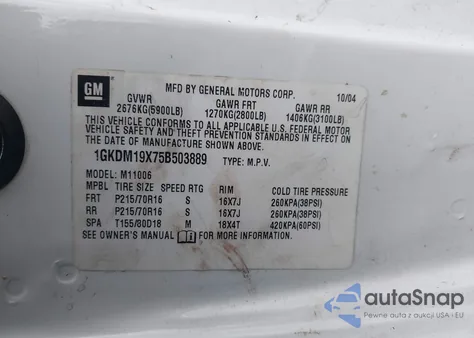 2005 GMC Safari from USA, damaged, VIN 1GKDM19X75B503889